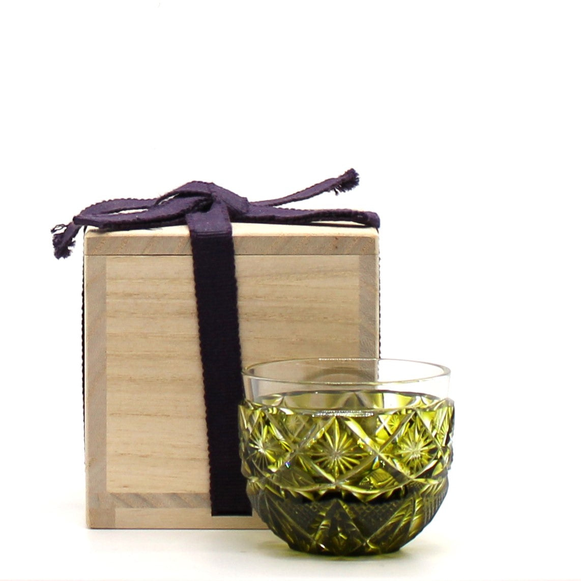 Satsuma Kiriko Hand Cut Small Sake Cup OLIVE (Made in Japan)