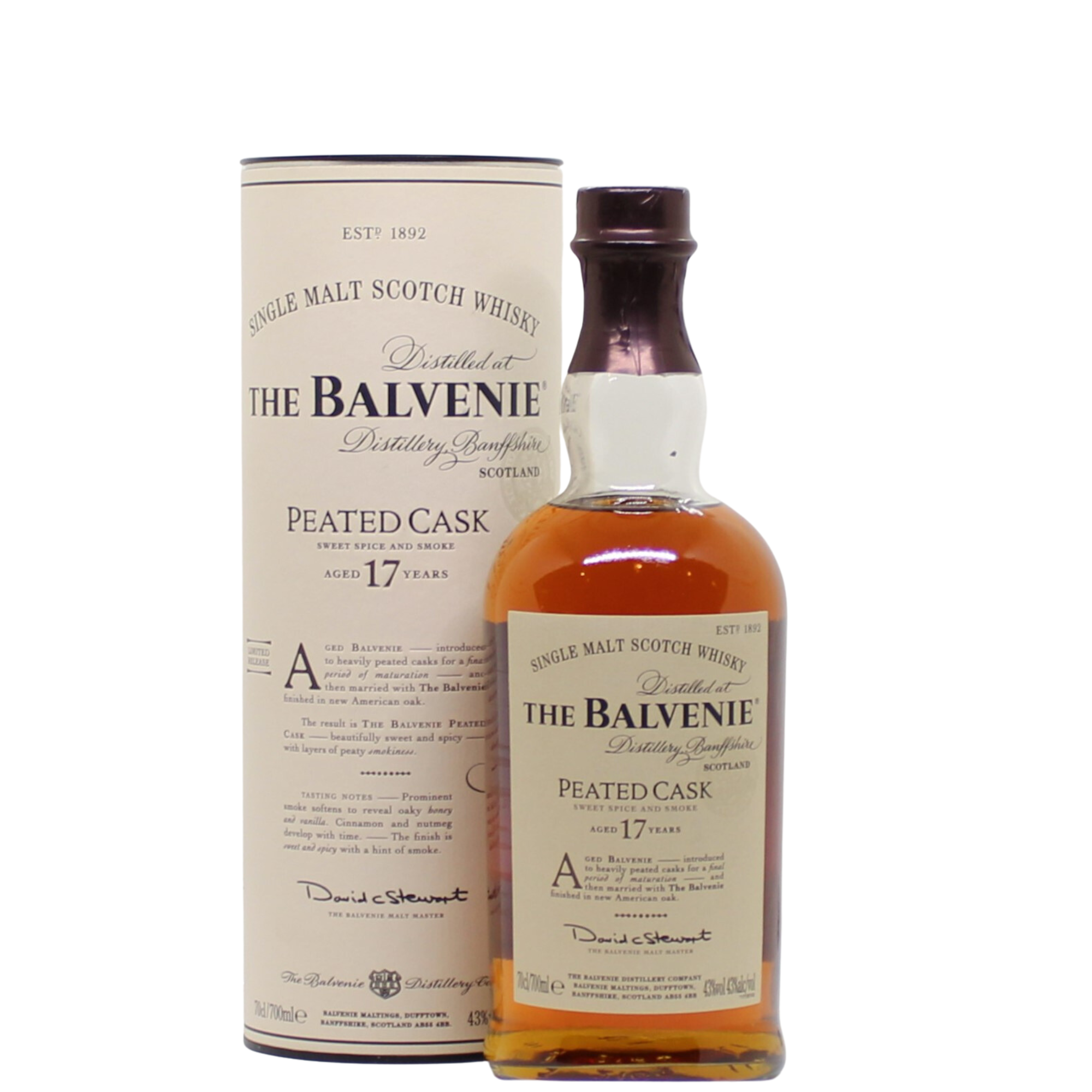 This 2010 release from the Balvenie Distillery is quite different than a usual peated whisky, having been finished in casks that previously held a peated whisky. As opposed to being a peated whisky, this is a Peated Cask Finish being a vatting of whisky that has been matured in Peated Casks &amp; New American Oak. While the smoke is present, it is not as direct as in a peated whisky itself.