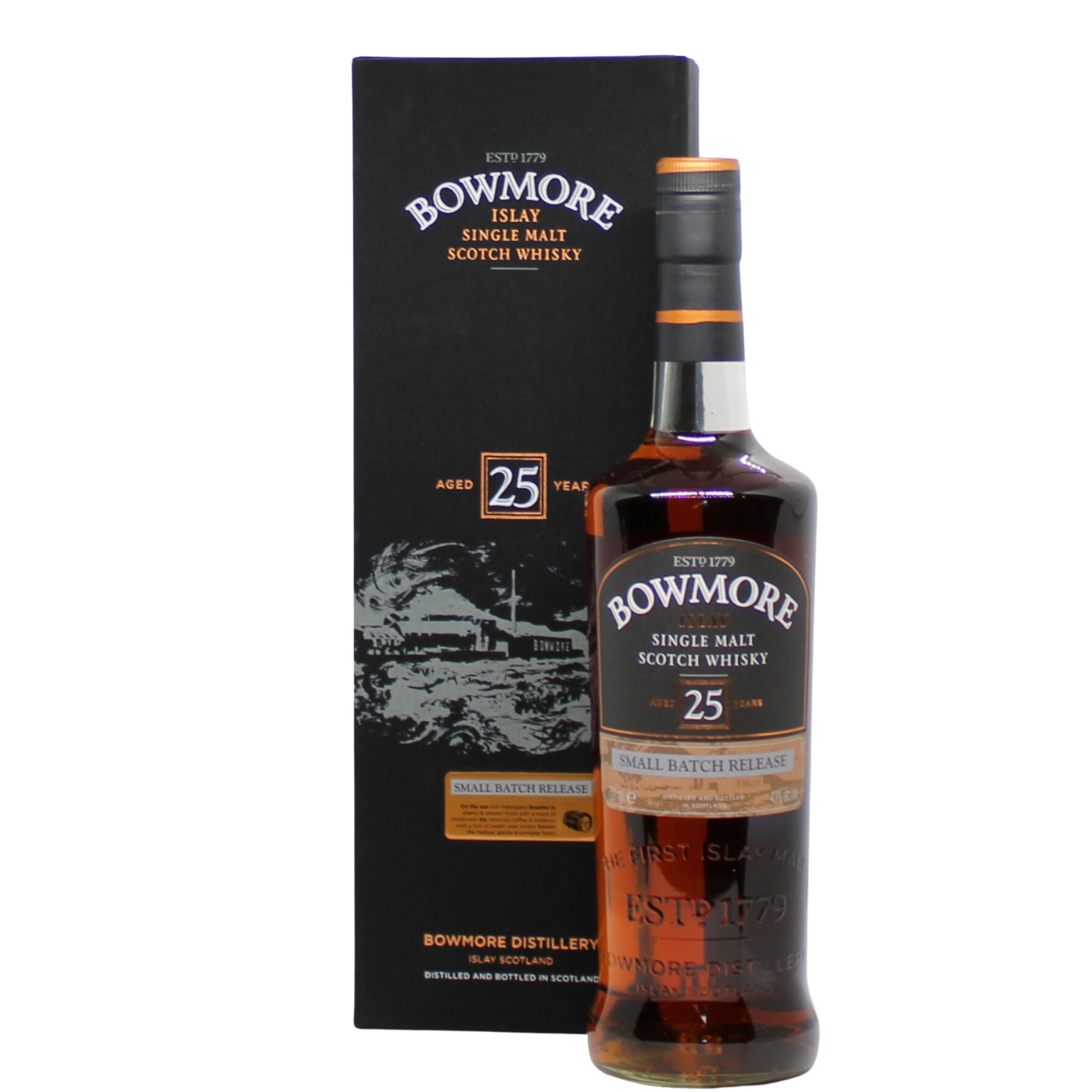 An excellent aged Single Malt Whisky for 25 Years in American Bourbon and Spanish Sherry Casks. A very well balanced bottling from the Bowmore Distillery, with notes of mandarin peel combined with dry fruit richness and subtle peat smoke