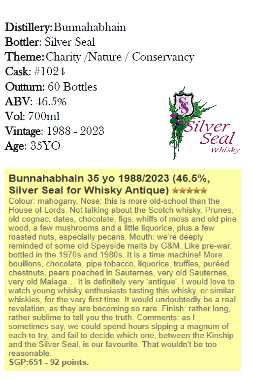 Rated 92 Points / 5 Stars by WhiskyFun
Awarded 98 Points by the International Wine &amp; Spirit Competition (IWSC)

This bottling has earned high praise, with WhiskyFun describing it as "a time machine," taking whisky enthusiasts back to a golden age of whisky craftsmanship. The vintage characteristics make it an extraordinary experience, with a finish that lingers and evolves.

Availability: Very limited stock due to the exclusive nature of this release.