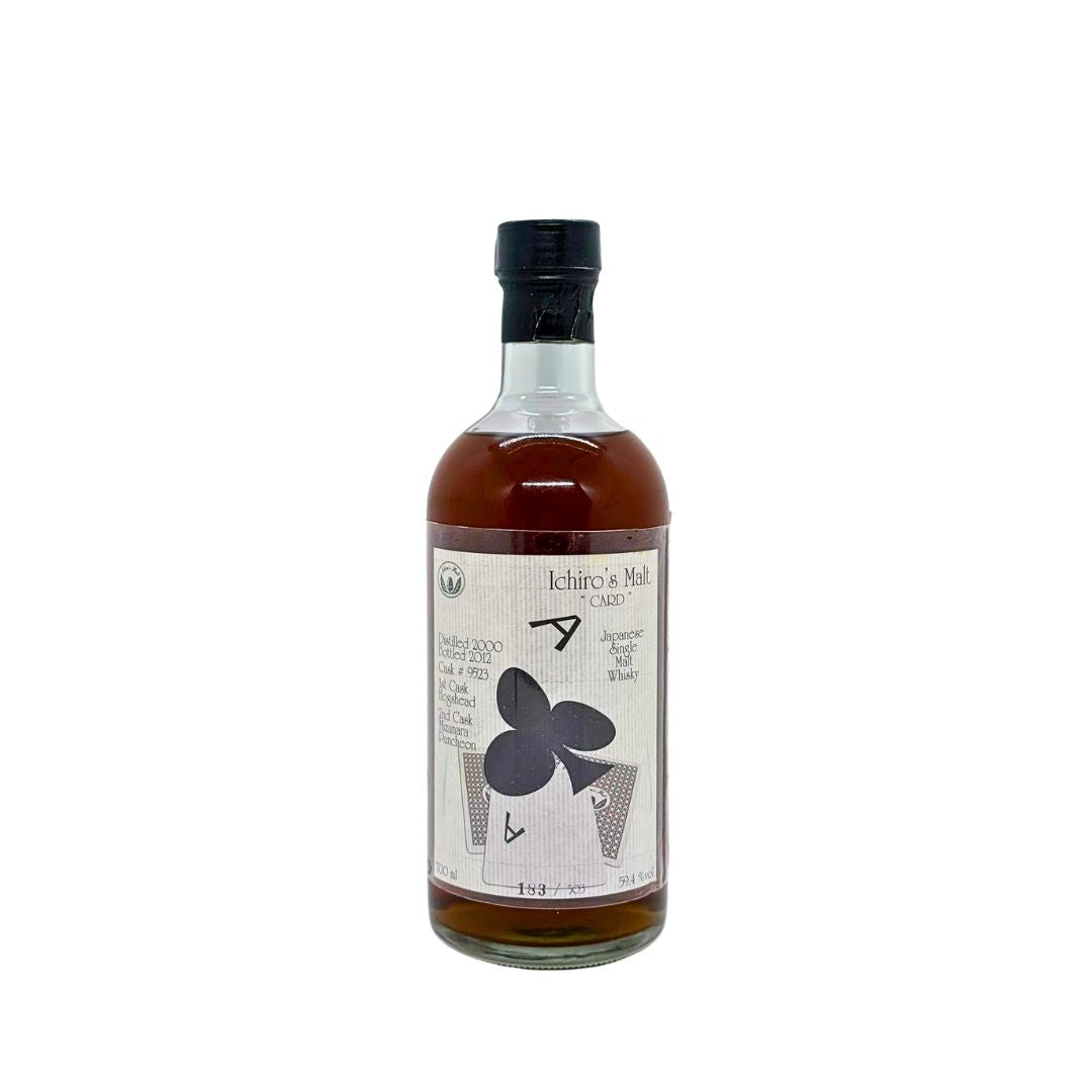 Ichiro’s Malt Hanyu Card Series “Ace of Clubs” is a rare Japanese single malt whisky from the closed Hanyu distillery, distilled in 2000 and bottled in 2012. &nbsp;It was matured in a hogshead and finished in an Mizunara Puncheon (cask no. 9523), with only 503 bottles released, making it a sought-after collector’s item.&nbsp; It received 90 points on Whiskybase.