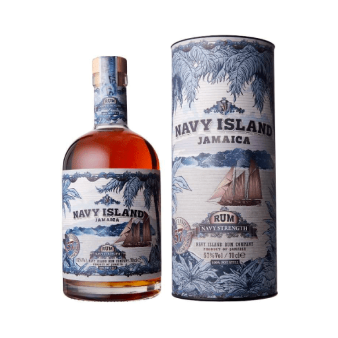 Navy Island Navy Strength Jamaican Rum
Navy Island Navy Strength is a 100% pure Pot Still rum, crafted from a blend of 11 carefully selected small-batch distilled rums of various ages. Bottled at Navy Strength, this rum offers an intense, full-bodied flavor profile, with the term "Navy Strength" referring to rums bottled at exactly 57% alcohol by volume.

Navy Island itself is a small tropical island off the coast of Port Antonio, Jamaica. In the 18th century, it served the British Royal Navy, which inspire