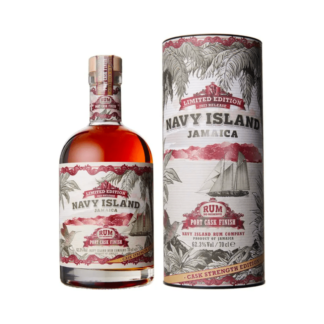 Navy Island 'Port Cask Finish 62.3%' Jamaican Rum Region: Jamaica

Distillery: Various (Jamaica)

Age: NAS

ABV: 62.3%

Size: 700 ml

This limited edition 2023 bottling of Navy Island Rum offers an exceptional experience for rum lovers. The signature funk of Jamaican rum is enhanced by a finish of at least 6 months in casks that previously contained dark-sweet Tawny Port, resulting in an increased complexity, sweetness, dried fruits, and spice.

Bottled at an impressive ABV of 62.3%, this rum is perfect for