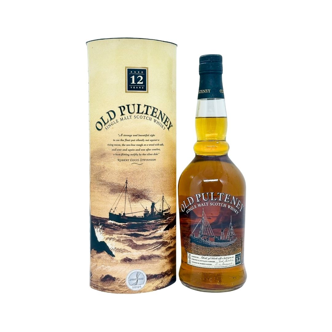 This rare bottling of Old Pulteney 12 Years Old hails from the 1990s, showcasing the distillery's craftsmanship and dedication to quality. Matured in ex-bourbon casks for a full 12 years, this single malt captures the essence of its coastal heritage. It earned a prestigious Double Gold award at the 2006 San Francisco World Spirits Competition, a testament to its excellence.