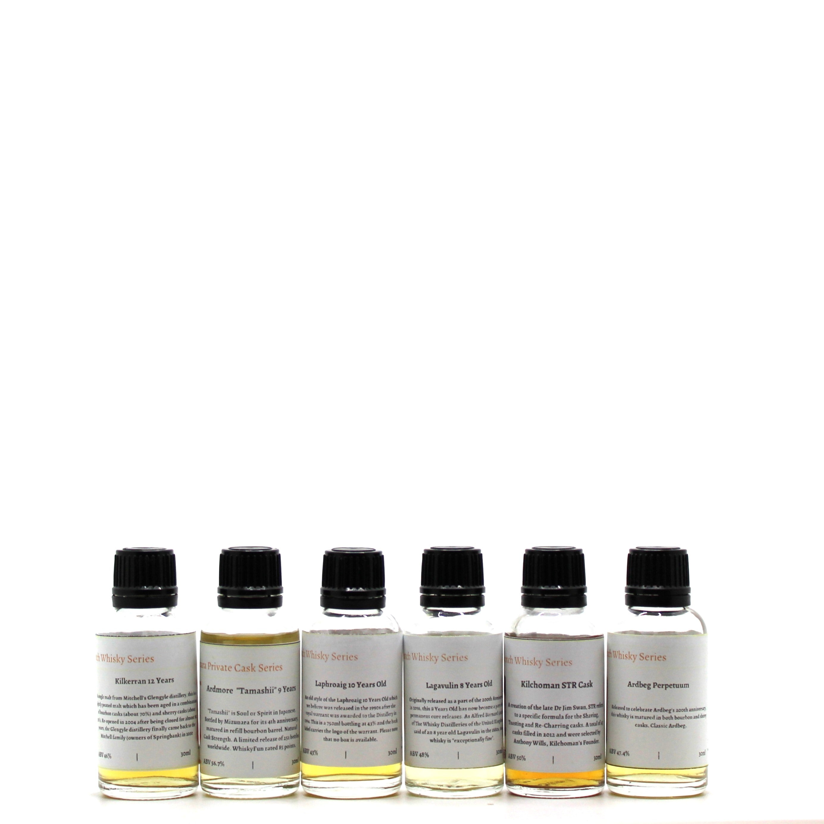Ardbeg Perpetuum| ABV 47.4%  Kilkerran 12 Years Single Malt | ABV 46%  Laphroaig 10 Years Old Japan Release | ABV 43%  Ardmore 9 Years Single Cask &quot;Tamashii&quot; | ABV 56.7%  Kilchoman STR Cask Matured Islay Whisky | ABV 50%  Lagavulin 8 Years Old Islay Whisky | ABV 48%