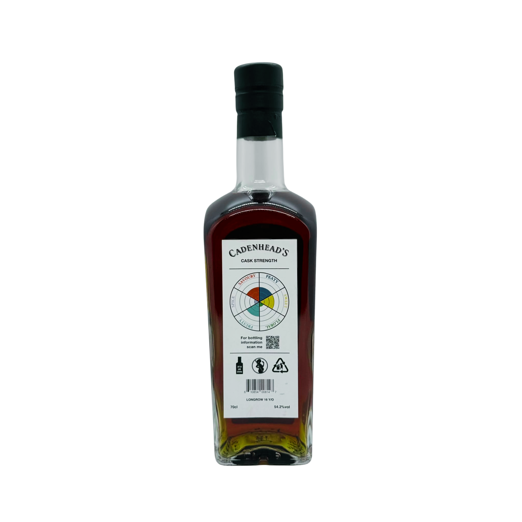 The Longrow 16 Year Old 2007 (Cadenhead's) is a single-cask, heavily peated single malt Scotch whisky distilled at the Springbank Distillery in Campbeltown and bottled by Wm. Cadenhead in February 2024 at a natural cask strength of 54.2%