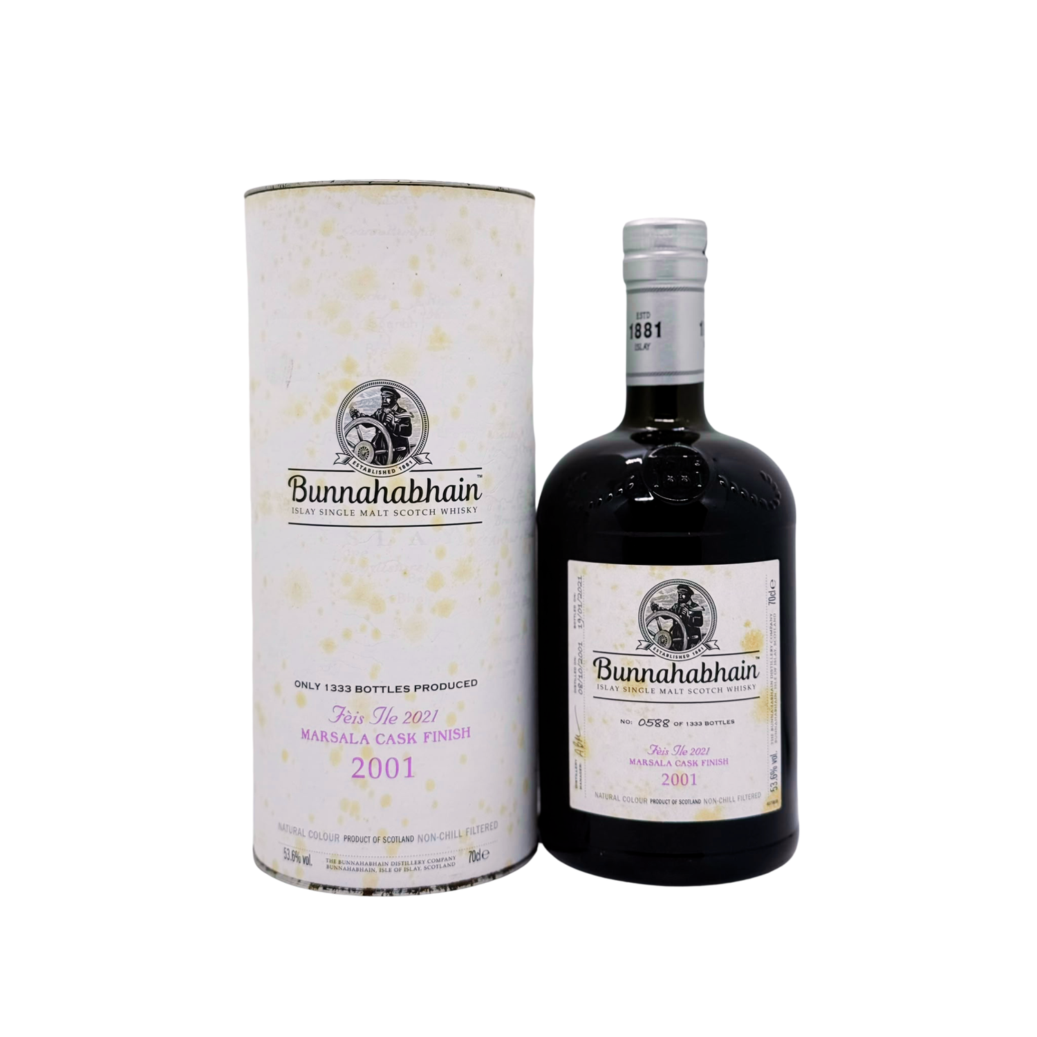 Region: Islay, Scotland


Distillery:&nbsp;Bunnahabhain

Age: 19 Years

ABV: 53.6% (Natural Cask Strength)

Size: 700 ml

This special bottling of 2001 Vintage Bunnahabhain released for the Fèis Ìle 2021 has been finished in a Marsala Cask. Only 1,333 bottles were released.