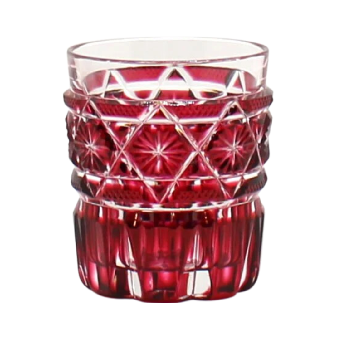 Satsuma Kiriko Hand Cut Short Rock Glass RED (Made in Japan)