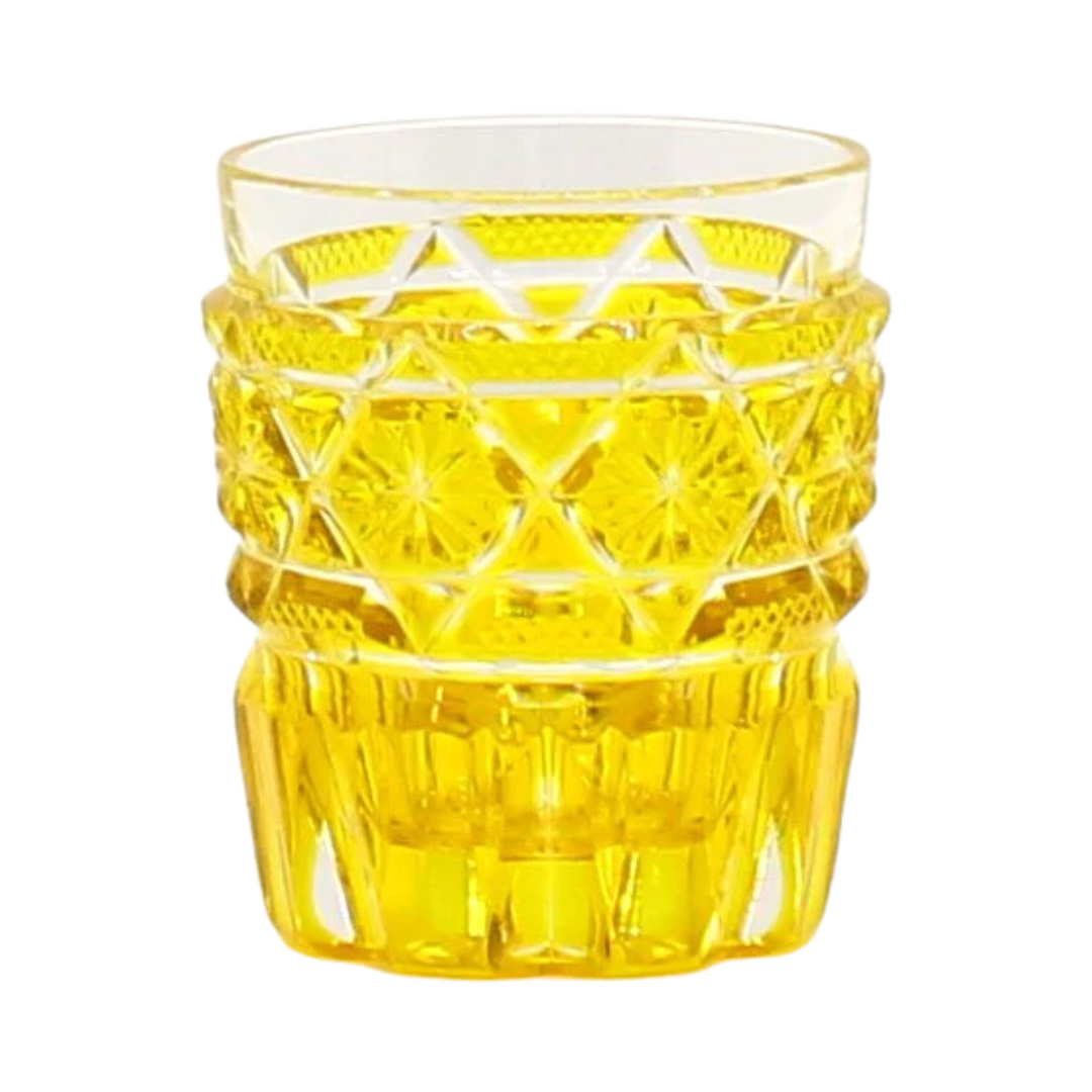 Satsuma Kiriko Hand Cut Short Rock Glass Yellow (Made in Japan)