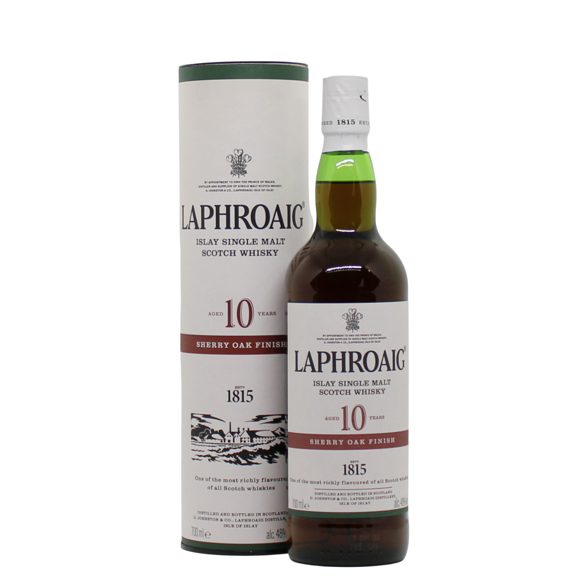 This unique expression from Laphroaig combines the 10 Year Old Laphroaig matured in ex-Bourbon barrels with a further finishing ex- Oloroso Sherry Casks delivering a full bodied character of sweet aromatic flavours along with Manuka Honey, maple syrup, cloves, grilled bacon and peat smoke.